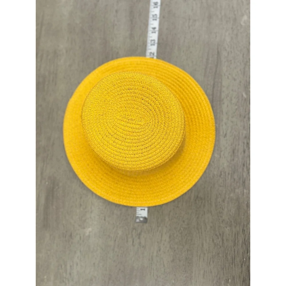 Yellow Straw Sun Hat Kids Boater Flat Top Cottagecore Coastal Y2K